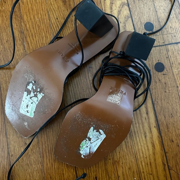 Frame Denim Le Doheny Black leather strappy lace up Sandals heels 8.5 - Picture 6 of 9